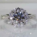 2 10 Ct Round Cut Real Moissanite Flower Engagement Ring 14k White Gold Plated