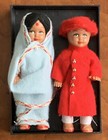 Pair Vintage East Indian Costumed Miniature Plastic Dolls W original Box 4 25   h