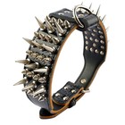 2  Wide Luxury Sharp Spiked Dog Collar  Durable Anti-biting Pu Leather Dog Co   
