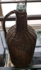 Antique Wicker Encased Demijohn Wine Or Liquor Bottle 16  Tall 