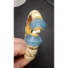 Vintage Replica Made In Italy Cream Enamel Blue Glass Gold Tone Hinged Bangle