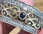 Blue Sapphire   Diamond Solid 14k Gold   925 Wide Band Ring Etruscan Rev  Sz 9