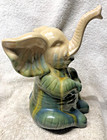 Elephant Statue Ceramic Apropos Home Collection 10  Tan Green Trunk Up Good Luck