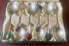 Antique Set Of 6 Solid Silver  Spoons Gem Set Liberty   Co 1920   s