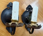 Antique Vintage Pair Art Deco Cast Iron Wall Sconces Lights      hammered Look