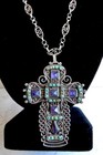 Vtg 1940s Matl Matilde Poulat Sterling Turquoise Amethyst Cross Pendant necklace