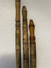 Vtg Antique Asian Long Stem Smoking Pipe Bamboo Wood Etched Folk Art Lot Of 3