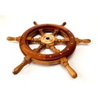 Classic Wooden Ship Wheel With Brass Hub  18 Inch Nautical Wall Decor