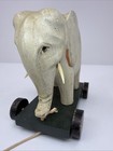 Nice Vintage Hand-crafted Wooden Elephant Pull Toy Tusk Gray 7 h X 7 w