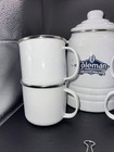 Coleman Sunshine Of The Night White Enamel Percolator Coffee Pot   4 Mugs Set