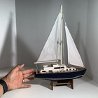 Vintage Handmade Wooden Sailboat Yacht Model Blue Black White Nautical Decor