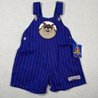 Vintage Looney Tunes Taz Overalls Youth 4t Blue Striped Baseball Shortalls 1990s