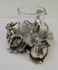 Detailed Silver Sleepy Bunny Rabbit Votive Candle Holder Arthur Court 2002