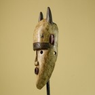 African Tribal Mask Wood Carved Horned Face Open Mouth Ritual Wall Decor-g6402