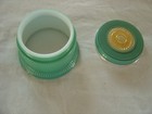 Vintage  rare  Avon  cream Ribbed Porcelain Container Teal With Silver Trim