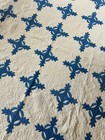 Antique Vintage 1920 Oak Leaf   Reel Applique Quilt Blue   White Hand Stitched