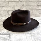 Vtg Dark Brown Wool Western Fedora Hat Leather Feather Band Cowboy Unisex Sz L