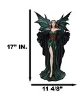 Large Gothic Dragon Fairy Queen In Long Green Robe With Ravens Statue 17 h