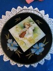 Antique Chromolithograph Victorian Chimney Flue Cover Angel W Violin  9 1 2 
