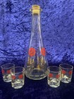 Vintage Mcm Decanter Shot Glass Set Red Gold Groovy Flower Power Barware