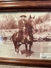 Vintage Cowboy On Horse Sepia Photo   Old West Framed Art Rustic Wall Decor