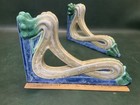 Pair Of Vintage Art Nouveau Design Majolica Glazed Art Pottery Shelf Brackets
