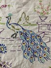 Vintage Handmade Embroidered Crochet Peacock 3 Piece Doily Table Dresser