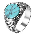Biker Turquoise Stone Wedding Ring Mens Stainless Steel Biker Band Size 7-15
