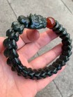 Hand Carved Rare Chinese Hetian Dark Green Jade Beads  dragon  Bracelet