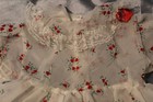Pretty Vintage Sheer Baby Toddler Or Doll Dress Organza Lace Red Flocked Hearts