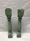 One Vtg Pair Thick 3x18 Shabby Green Spindles Porch Balusters Old Chic 626-23b