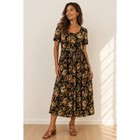 All That Jazz Vintage 90s Floral Maxi Dress Black Brown Short Sleeve Pockets M