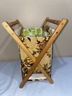 Vntg Folding Wood Fabric Knitting Caddy Sewing Basket Collapsible Yarn  tote3k 
