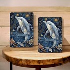 Dolphin Metal Sign     Fantasy Ocean Wall Decor With Flowers And Stars  8x12 Inch