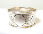 Antique English Silver Napkin Ring Engraved Leaves 1910 No Monogram