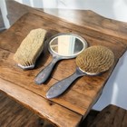 Antique Homan Mfg Co Art Nouveau Silverplate Hand Mirror   2 Brushes Vanity
