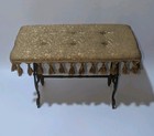 23 5  Vintage Piano Bench Vanity Stool Cast Iron Legs  Upholstered Gold Seat
