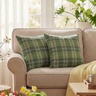Spring Summer Green Khaki Plaid Decorative 18  X 18   pack Of 2  Green khaki
