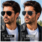 2 Pack Men   s Aviator Sunglasses Black   Silver Uv400 Metal Frame Classic