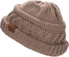 Ponytail Beanie For Women Winter Cap With Stretch Cable Knit Messy Bun Hat