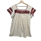 Vintage 70s Oaxacan Embroidered Peasant Blouse Size Xl Mexico Birds Hippie