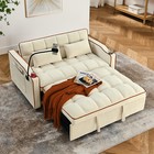 55 5in Velvet Convertible Sleeper Sofa Bed Loveseat Couch W  Pull-out Bed Beige