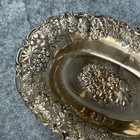 Silver Plated Metal Floral Fruit Basket With Folding Handle Antique