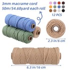 12 Rolls Macrame Cord 4 Strand 3 Mm X 660 Yards Natural Cotton Rope Bulk 