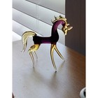 Vintage Hand Blown Art Glass Unicorn Figurine Purple And Amber Gold 4 Inch
