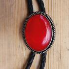 Red Crystal Artificial Gemstone Silver Rodeo Cowboy Bolotie Western Bolo Tie