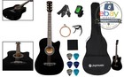 38 Inch Acoustic Guitar Bundle  Strap  Picks Holder  Digital Tuner  Capo