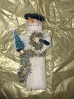 Handmade Primitive Doll Christmas Decor Snowman With Tree Glittery