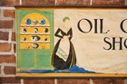 Vintage Store Display Banner Columbus Oil Cloth Window Curtains Antique Sign Old