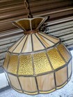 Vintage Tiffany Style Leaded Slag Glass Swag Pendant Light Yellow Amber
